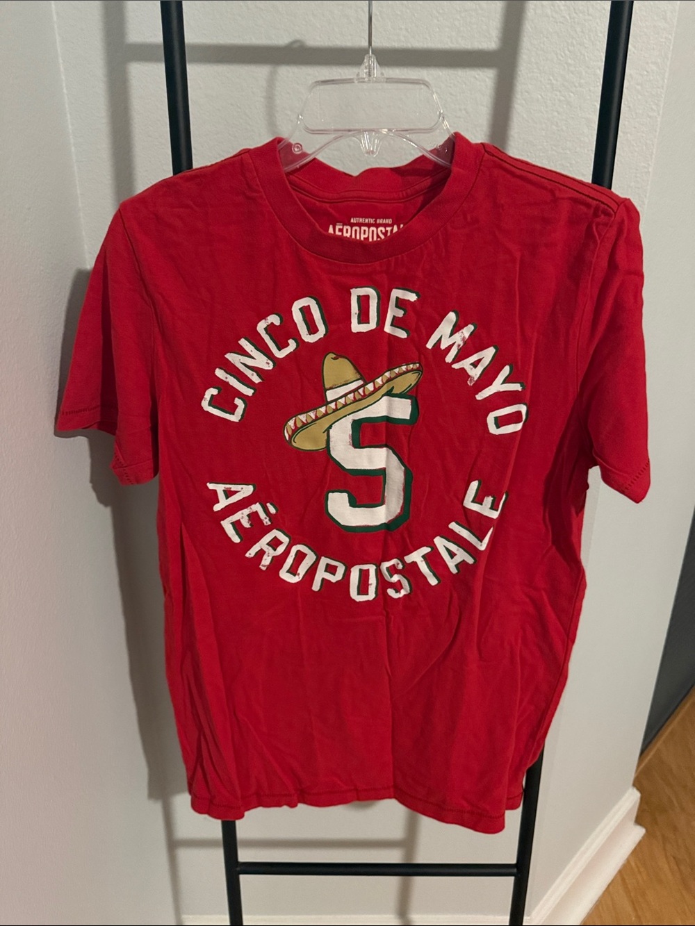 Aeropostale Red Cinco de Mayo Graphic Tee with Sombrero Accent